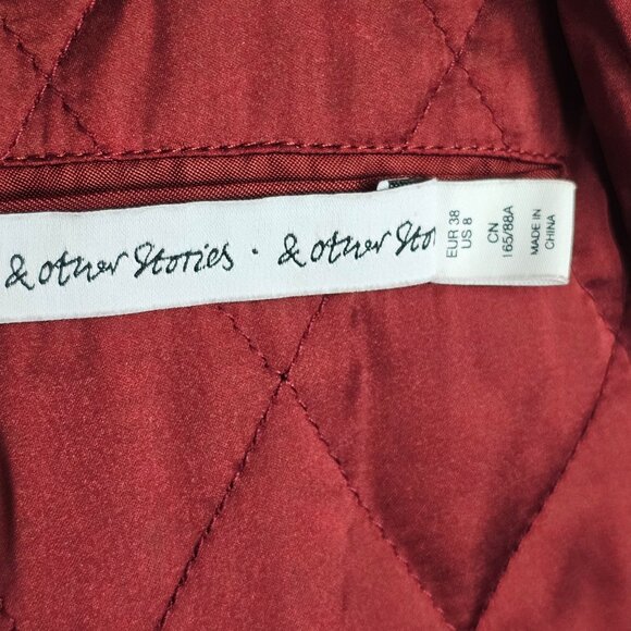 & Other Stories Womens 8 Bomber Jacket Red Wine Quilted Retro Varsity Style Coat - Picture 13 of 16